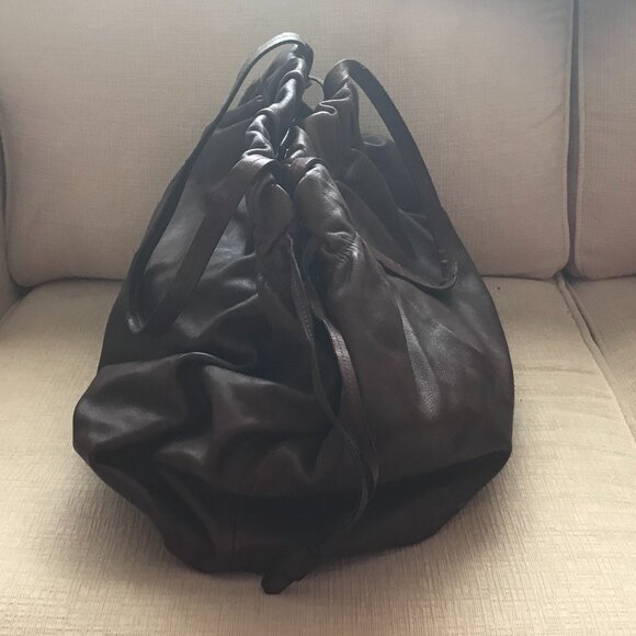 Prada Brown Leather Drawstring Tote Bag - Picture 7 of 10